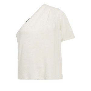 Express Skimming Linen-Blend Pleated One Shoulder Tee Size Small Oatmeal Heather